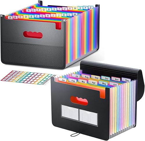 Miniatura 1 de ThinkTex Carpetas de archivos expandibles con 12 bolsillos y 26 bolsillos expandibles, vertical y parte superior abierta