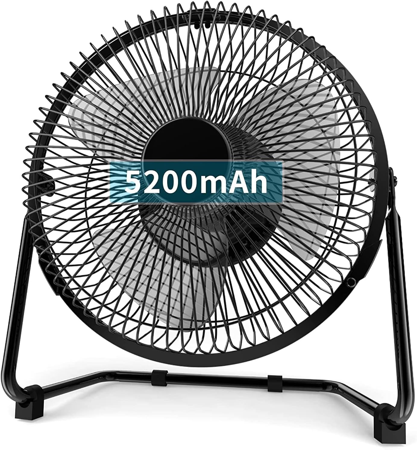 xasla 5200mAh Battery Operated Desk Fan, 9-Inch USB Rechargeable Portable Fan with Retro Metal Frame, Strong Airflow, Quiet Personal Cooling Fan for Home Office Desktop Camping, Black