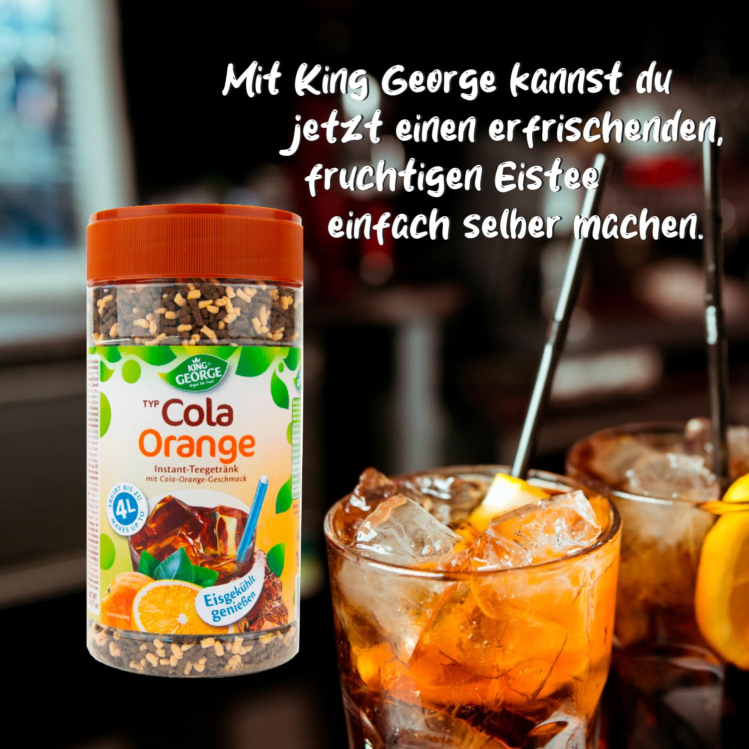 KING GEORGE - Cola Orange Instant tè freddo bevanda 12 x 400 g di piacere rinfrescante, tè istantaneo alla briciola – bevande in polvere, bevande analcoliche per la casa, il compleanno, le feste