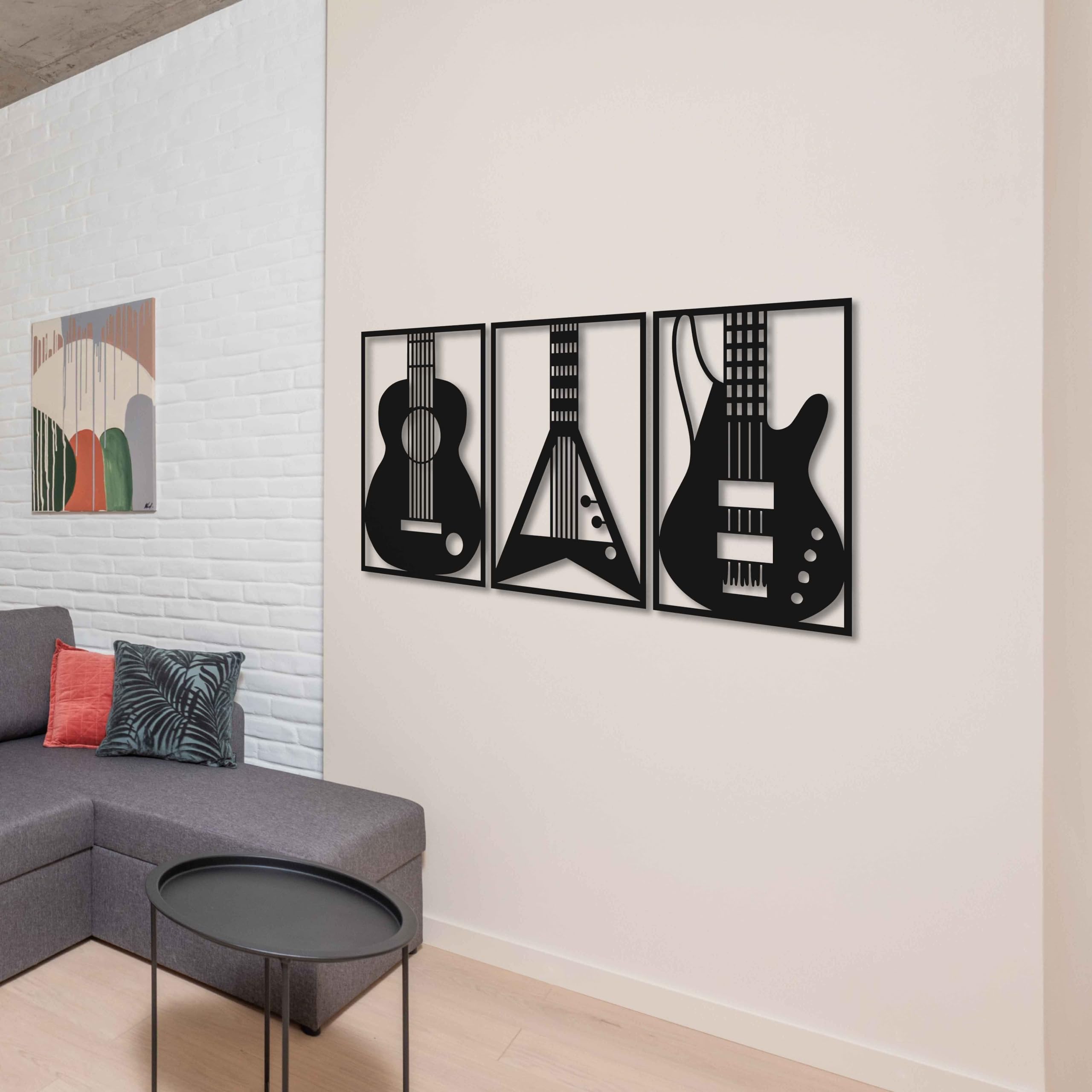 KAWA METALWORKS Decorazione da parete in metallo per la casa, 3 pezzi, decorazione da parete in metallo, moderna decorazione da parete in metallo per gli amanti della musica, regalo per chitarristi