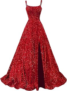Sparkly Sequin Prom Dresses for Women 2025 Long Ball Gown Spaghetti Straps Formal Evening Gowns with Slit - Buy now