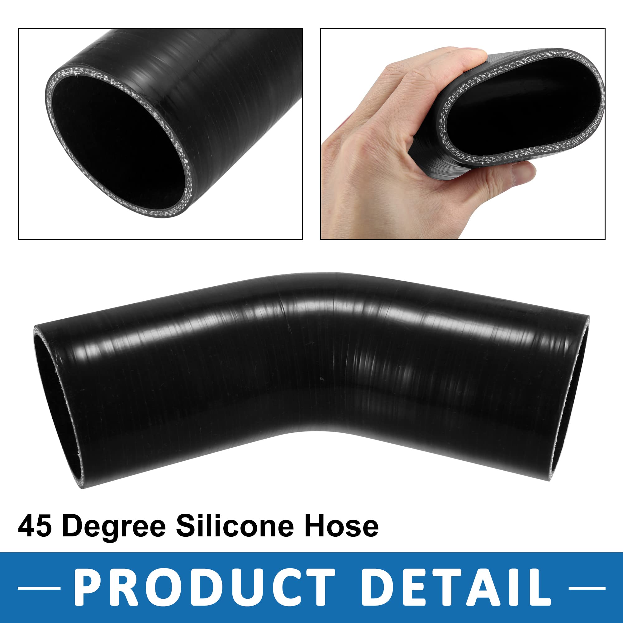 A ABSOPRO 70mm 2.75" ID 45° Silicone Auto Riduttore Tubo Collettore Tubo BK