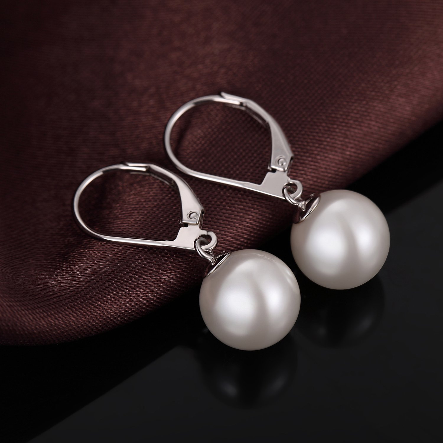 jiamiaoi Perlenohrringe Silber 925 Hängend Hebelrücken Perlen Ohrringe Hanger,18K Weißgold platted 925 Sterling Silber Ohrringe Perle 8mm-10mm Perlen Ohrhaenger