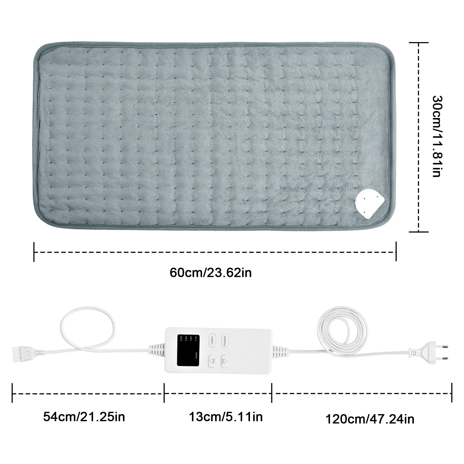 Coussin chauffant électrique avec arrêt automatique, technologie de chauffage rapide et protection contre la surchauffe, 6 température, coussin chauffant sécurisé avec 4 types de minuterie 30 * 60 cm