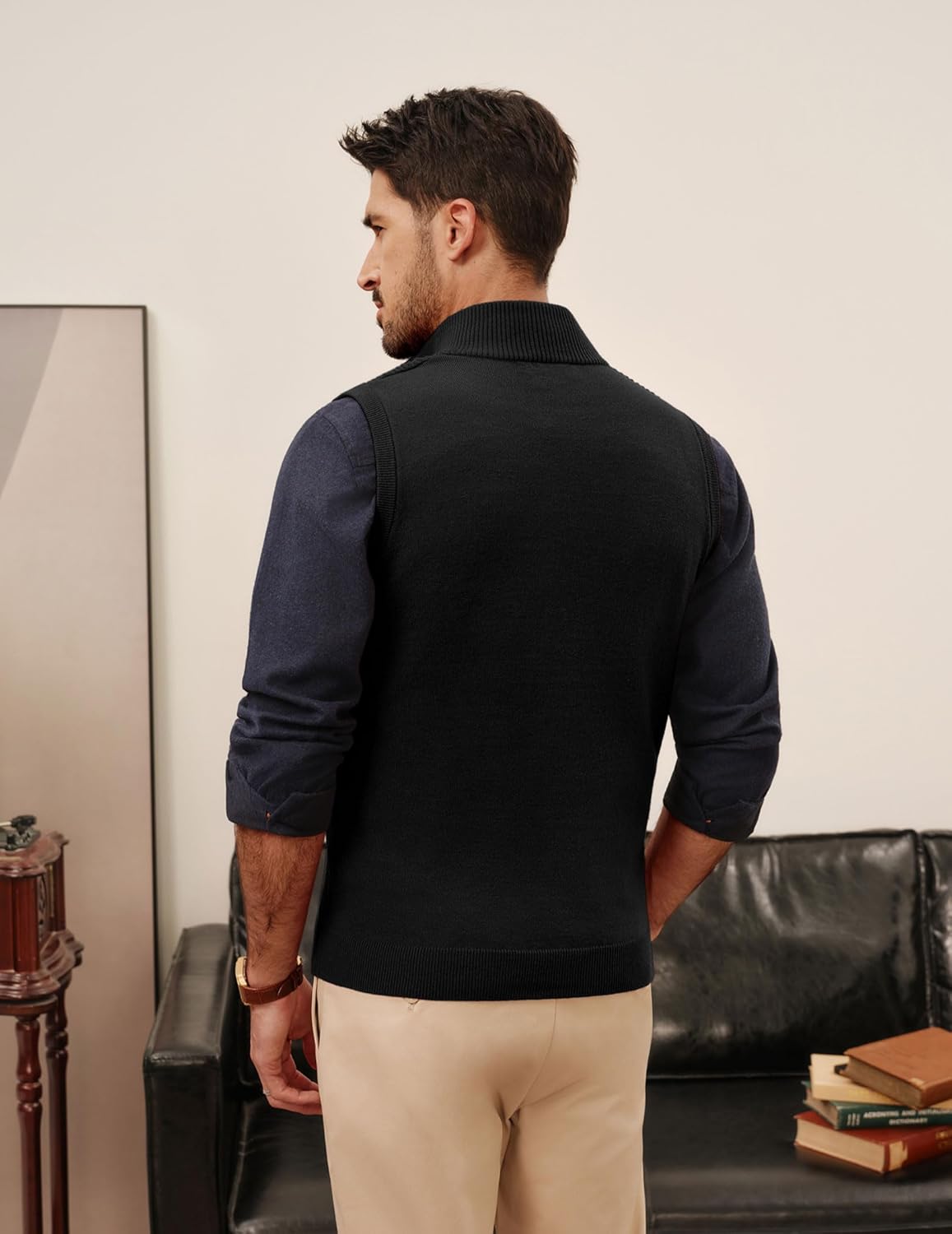 PJ PAUL JONES Men's Sweater Vests Slim Fit Twill Textured Full Zip Sleeveless Vests Casual Outwear - Image 5