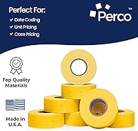 Vista 4 de Perco Etiquetas amarillas de 2 líneas, 8 rollos, 1 manga, 6,000 etiquetas de precio en blanco y fecha para pistolas Perco de 2 líneas de precio