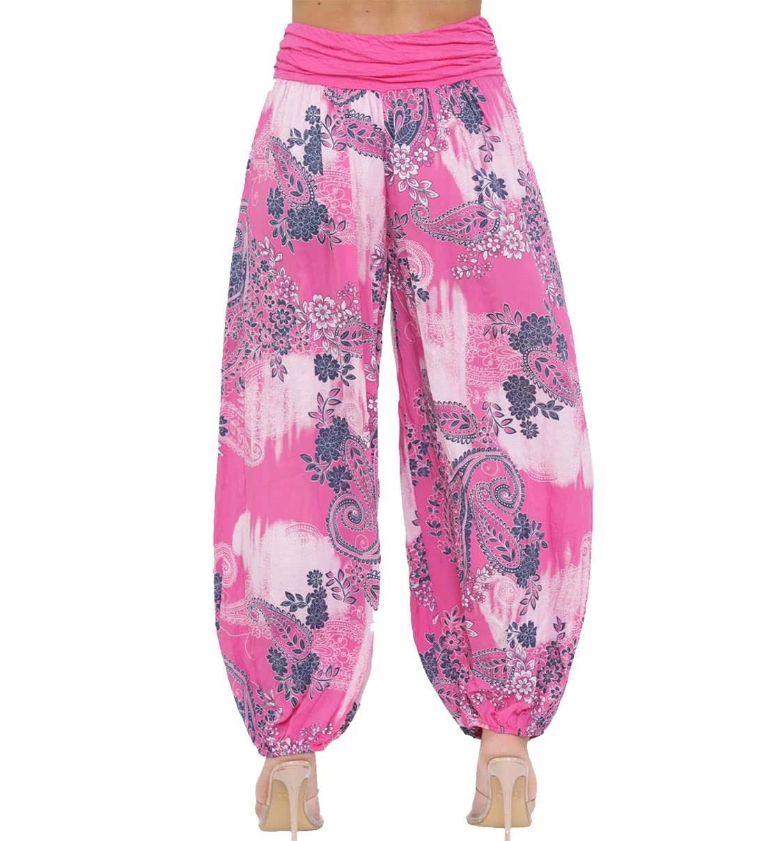FAIRY BOUTIQUE Womens Italian Paisley Print Ali Baba Harem Baggy Trouser Ladies Lagenlook Casual Summer Wear Pleated Pants