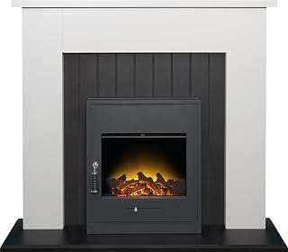 Adam Chessington Fireplace in Pure White & Black with Oslo Electric Inset Stove, 48 Inch