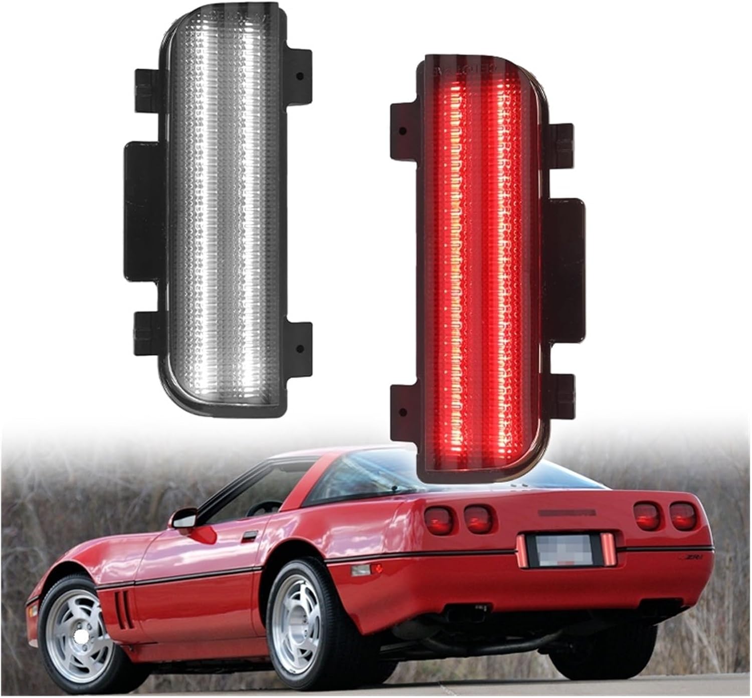 Rear Tailgate Reverse Backup Lights Compatible with Corvette C4 white Assemblies Red Tail,Brake & Rear Fog Lamps 1984-1990(Clear lens)