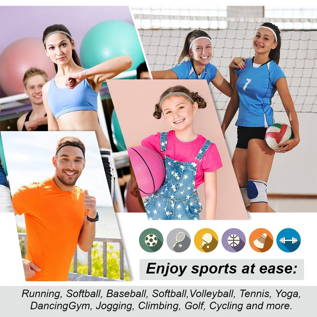 6 Piezas Cinta Deportiva Pelo, Banda para la Cabeza Accessories,Diadema Elástica, Diadema de Yoga Deportivo,Diadema Deportiva Antideslizante, Cinta Pelo Niño Hombre Mujer,para Yoga Fútbol Jogging