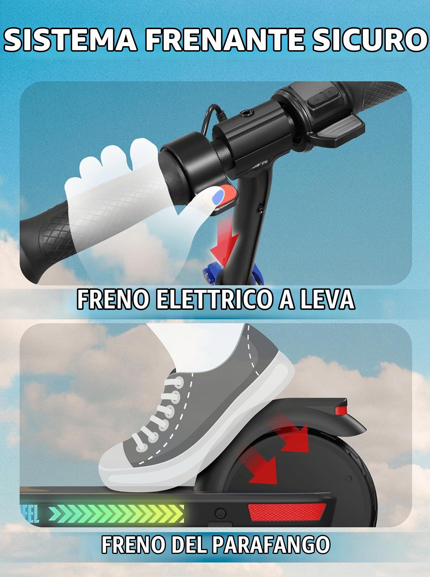 ZWHEEL ZTOY SUPERKID | Monopattino elettrico per bambini e ragazze - Altezza regolabile - fino a 70 kg - 150 W, 10 km autonomia, 19 km/h, luci RGB, doppio freno - ruote antiforatura (blu)
