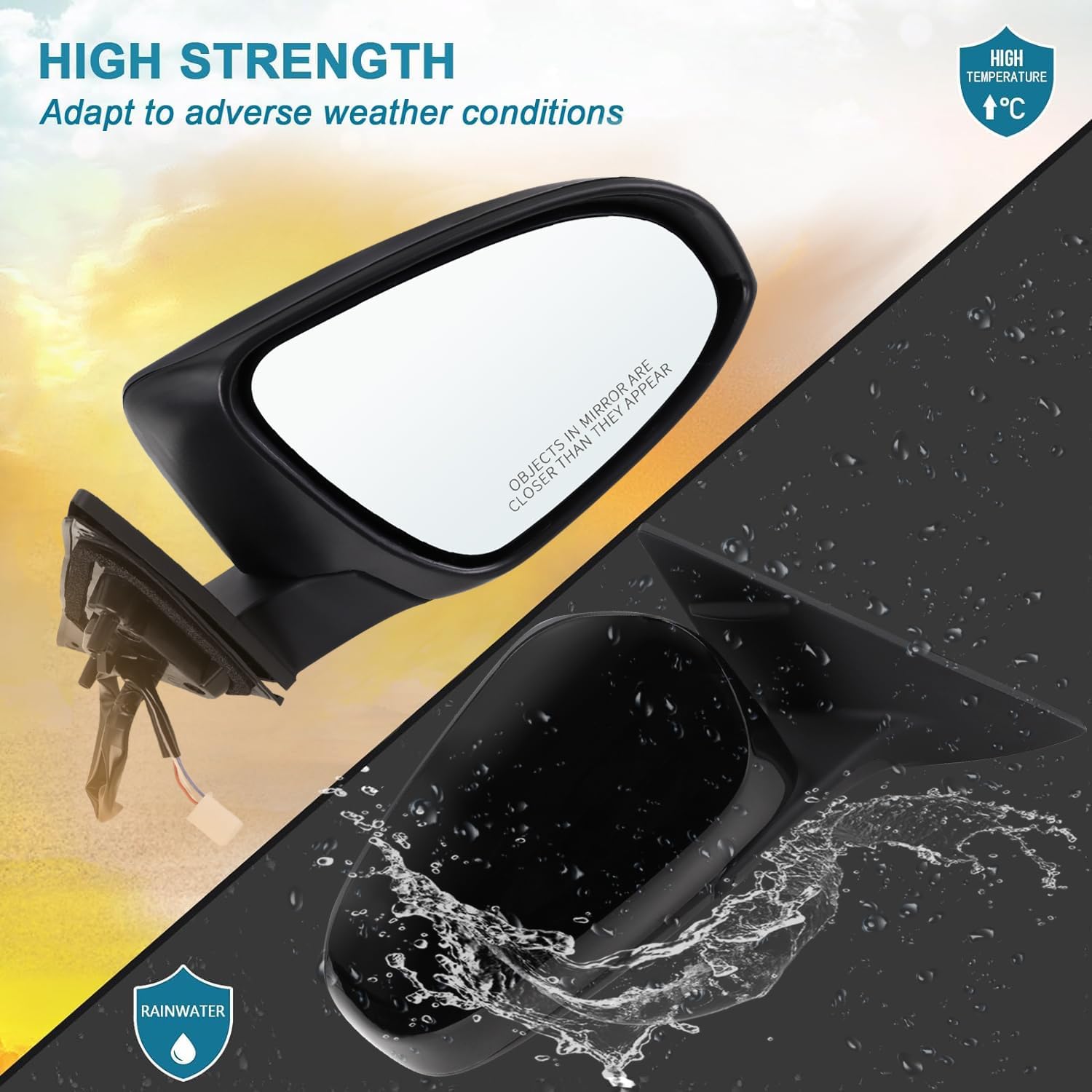 Right Passenger Side Mirror Fits 2012 2013 2014 Toyota Camry with Manual Folding Power Glass Non-Heated Black Replace#87908-06401(3Pins)