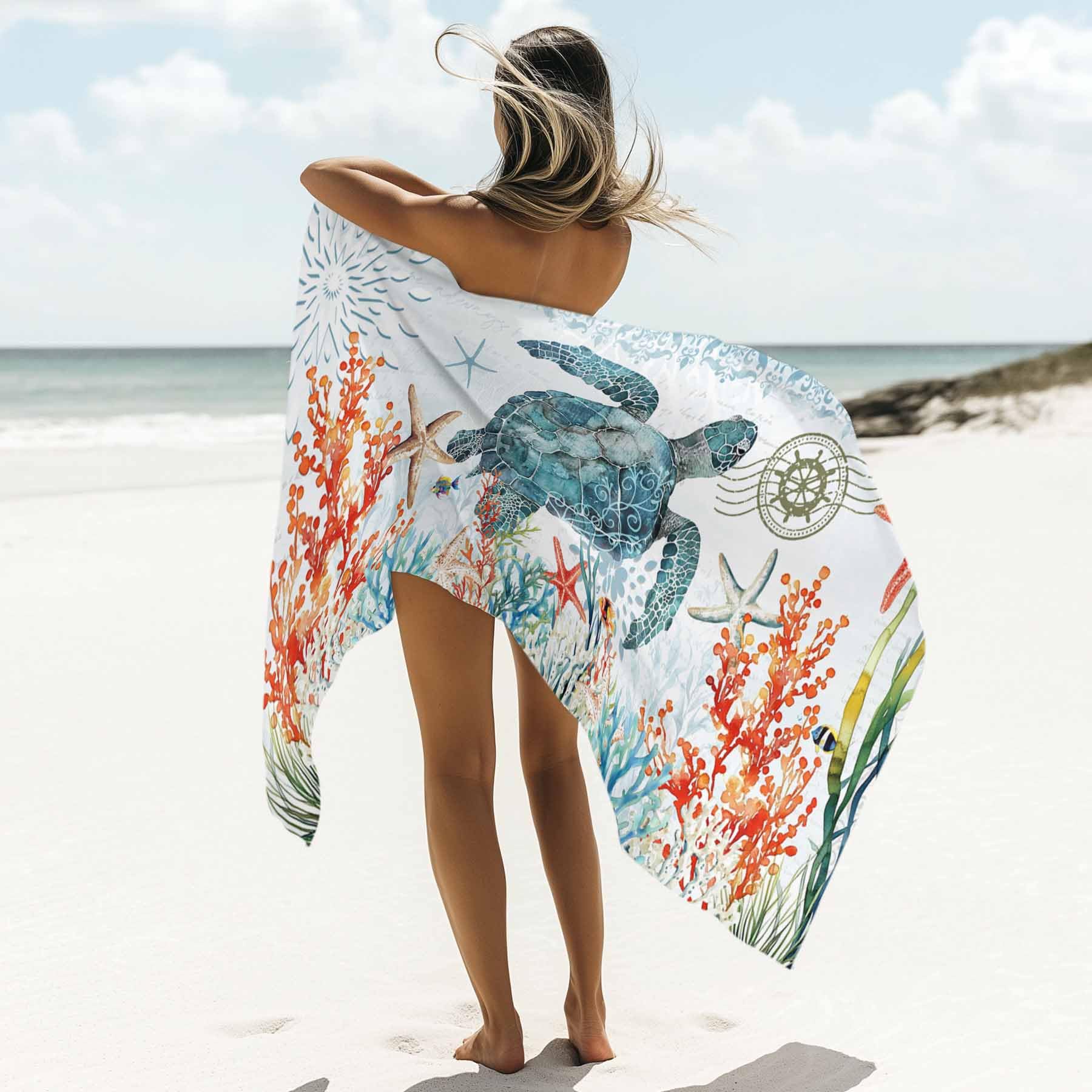 Condition photo showing New/Like New for nautical sea turtle beach towel 30" x 60" ocean coral seaweed starfish quick dry sand free pool towels soft & absorbent compact towels beach accessories for travel bathroom swimming pool