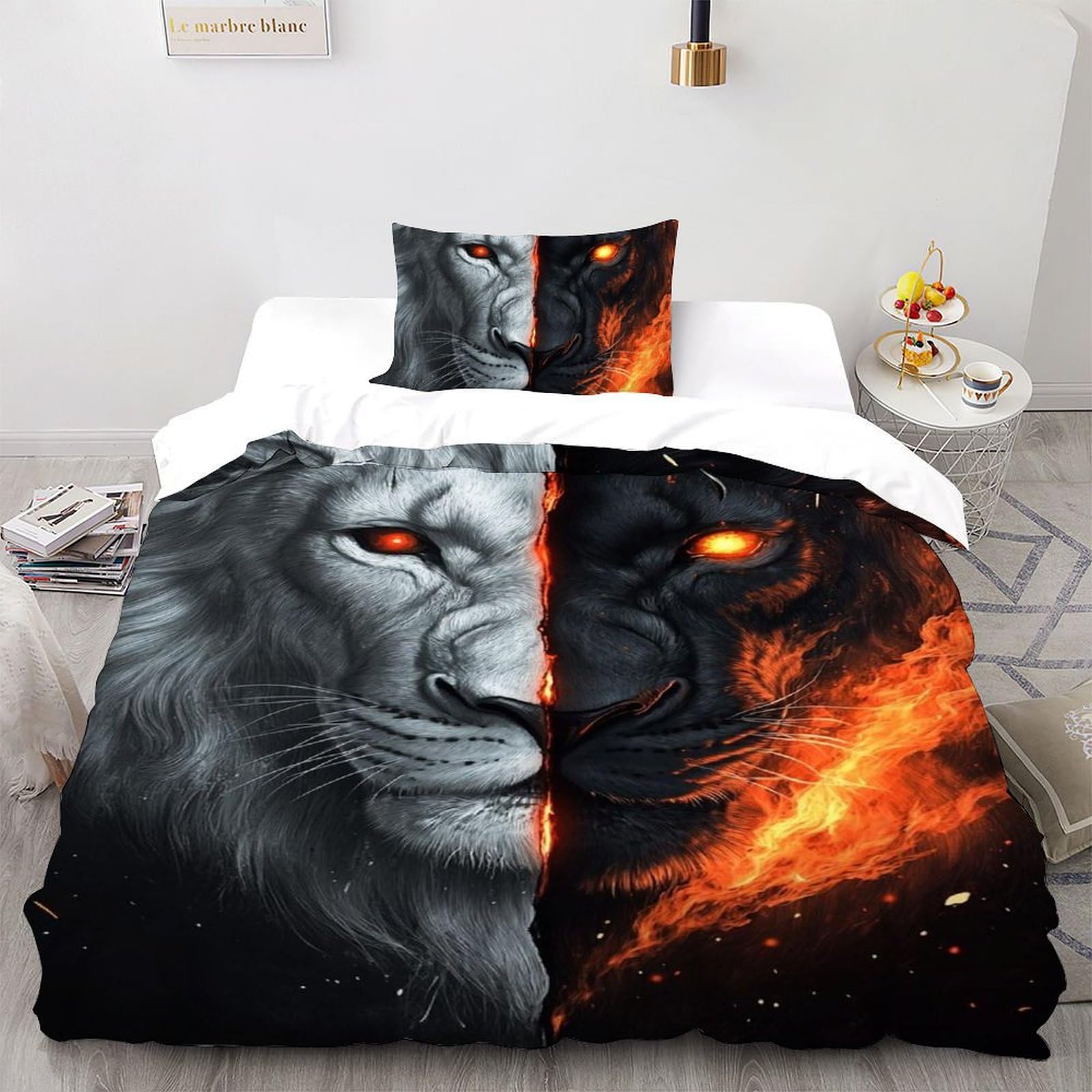 Housse de couette Lion féroce pour chambre d'enfant lit simple microfibre Animaux Land 3D