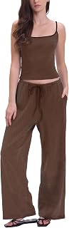 2 Piece Sets for Women Striped Cami Wide Leg Pants Y2K Lounge Set Vacation Summer Beach Casual Outfits