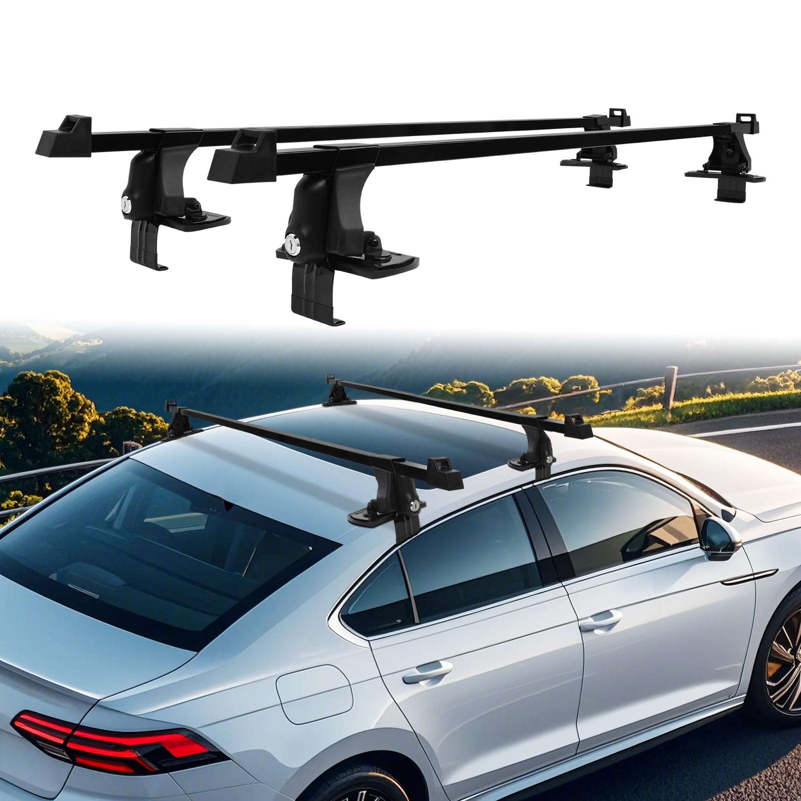 54" Universal Roof Rack Cross Bars,Car Top Roof Rack Cargo Bars with Anti-Theft Lock Adjustable,Luggage Cargo Carrier,165 lbs Load Capacity,Without Side Rail for SUVs,Vans,Sedans