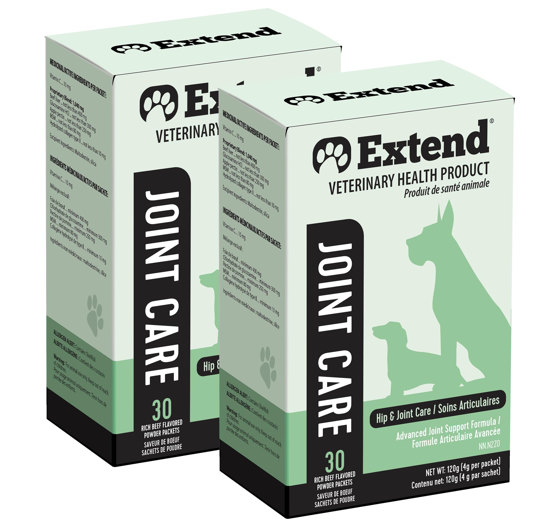 Extend Dog Hip and Joint Supplement Beef Flavored Powder Packets with Glucosamine, Chondroitin, MSM & Collagen, Hip & Joint Support, Mobility &