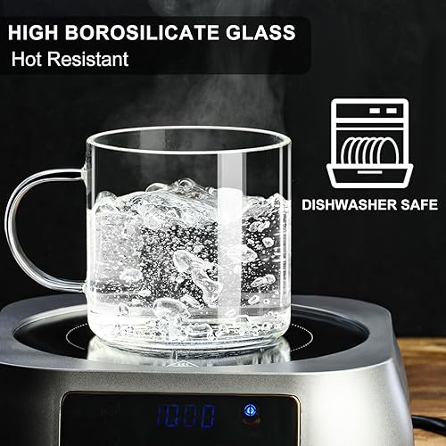 Miniatura 3 de PARACITY Juego de 2 tazas de café transparentes de 14 onzas, tazas de café de vidrio grandes con asa para bebidas calientesfrías, café con leche,