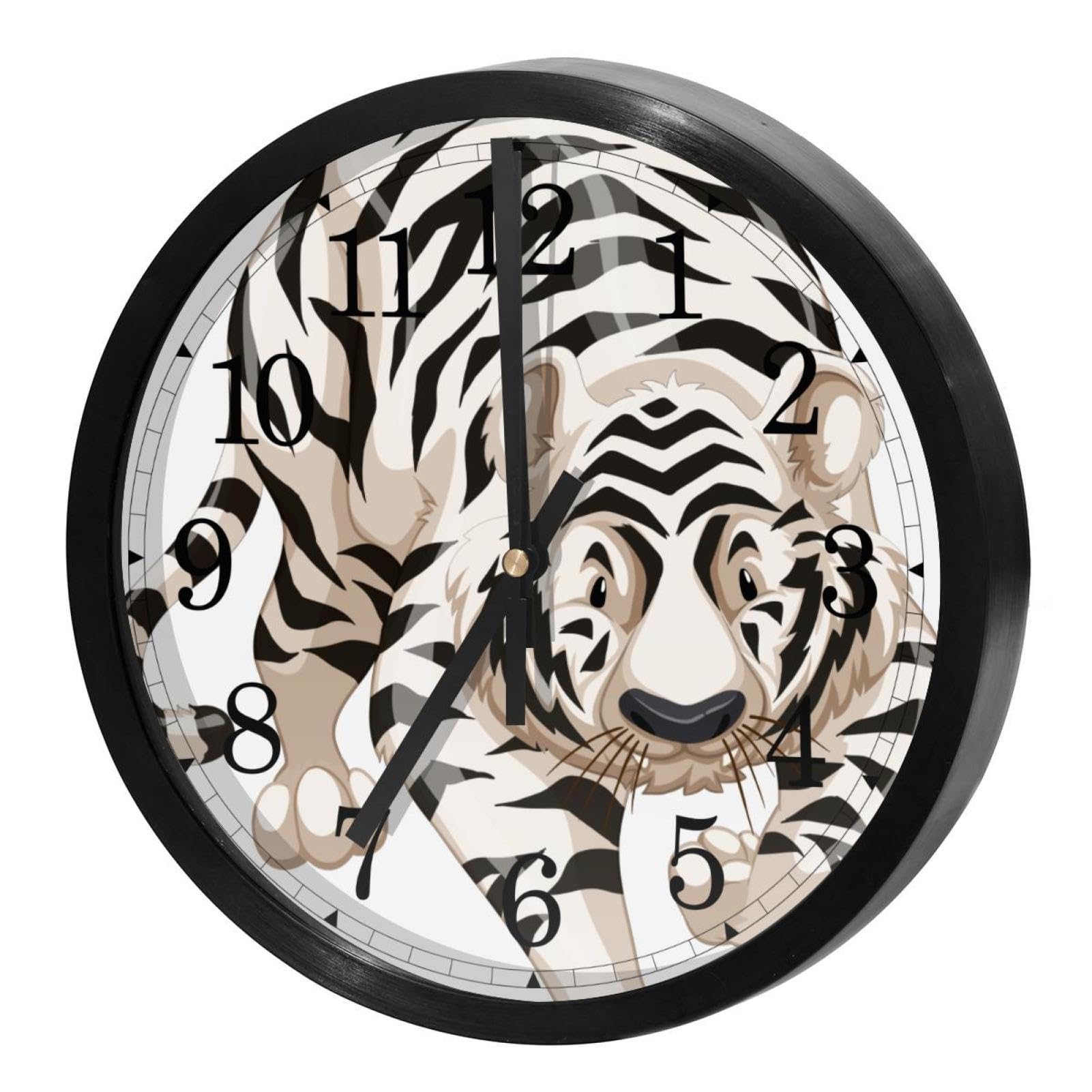 Horloge murale à quartz durable et silencieuse avec motif tigre blanc