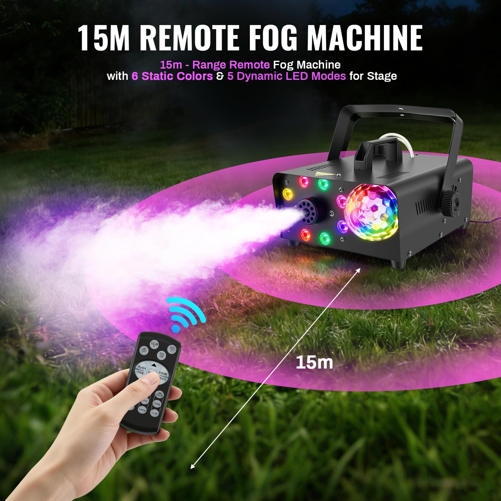 Macchina per fumo con Bluetooth,Sfera da discoteca luminosa e luci LED RGB, portatile altoparlanti Bluetooth con 9 LED luci controllabili, macchina per fumare DJ per Natale, festa, matrimonio, effetto
