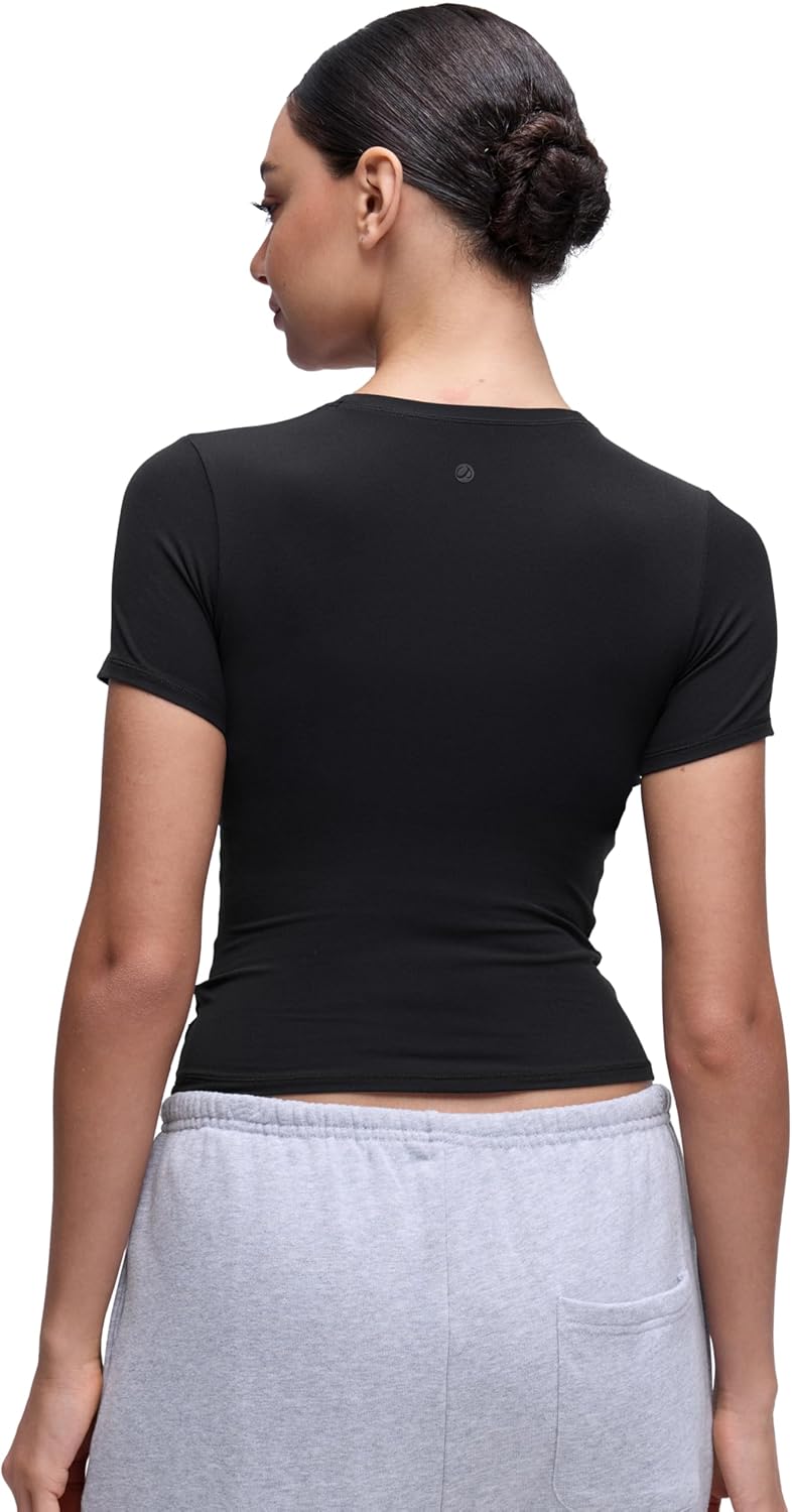 CRZ YOGA Softembrace High Neck Tops for Women - Soft Casual Going Out Shirts Crewneck Tight Basic Short Sleeve T-Shirt - Image 2