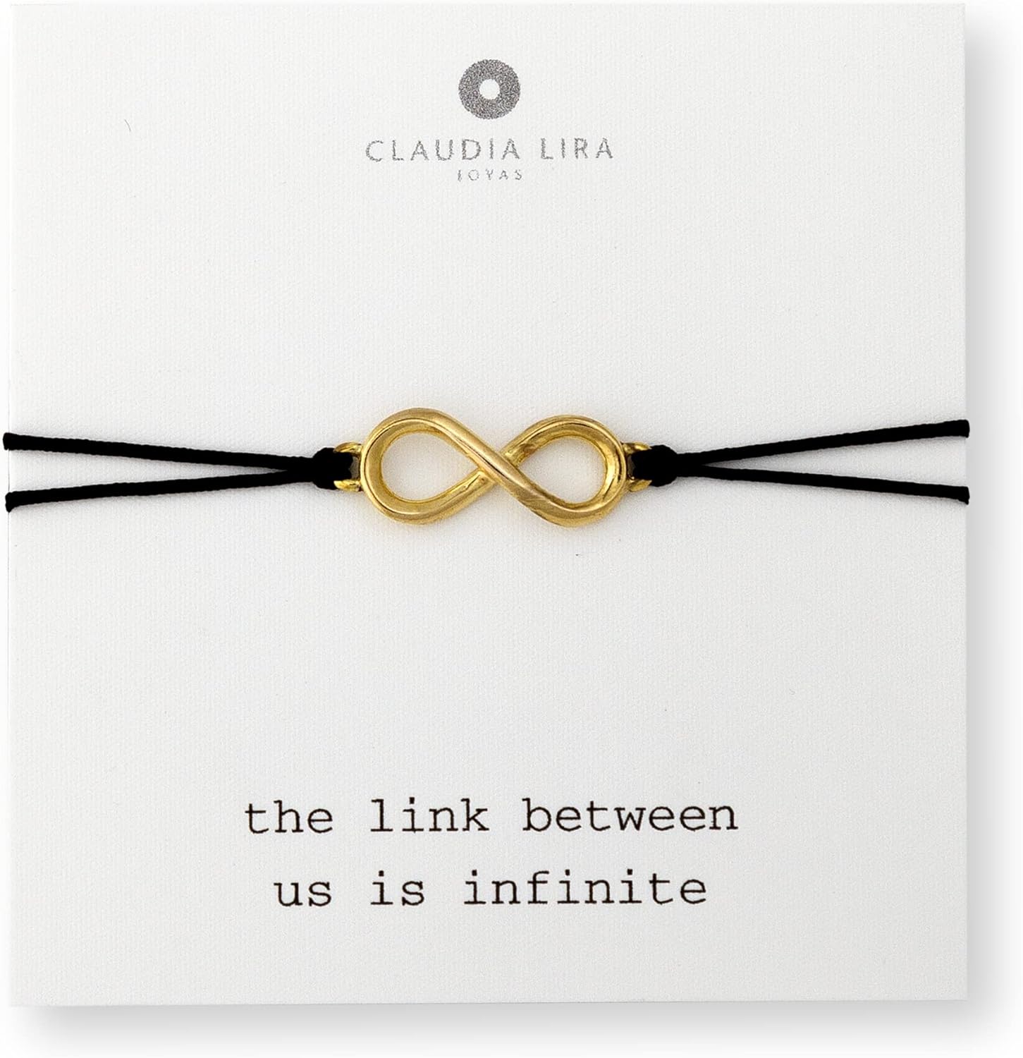 Gold Infinity Charm Friendship Bracelet with Black Thread and Message Card, Perfect Jewelry Gift for Friend and Family, Adjustable Pull Thread Kindred Cord