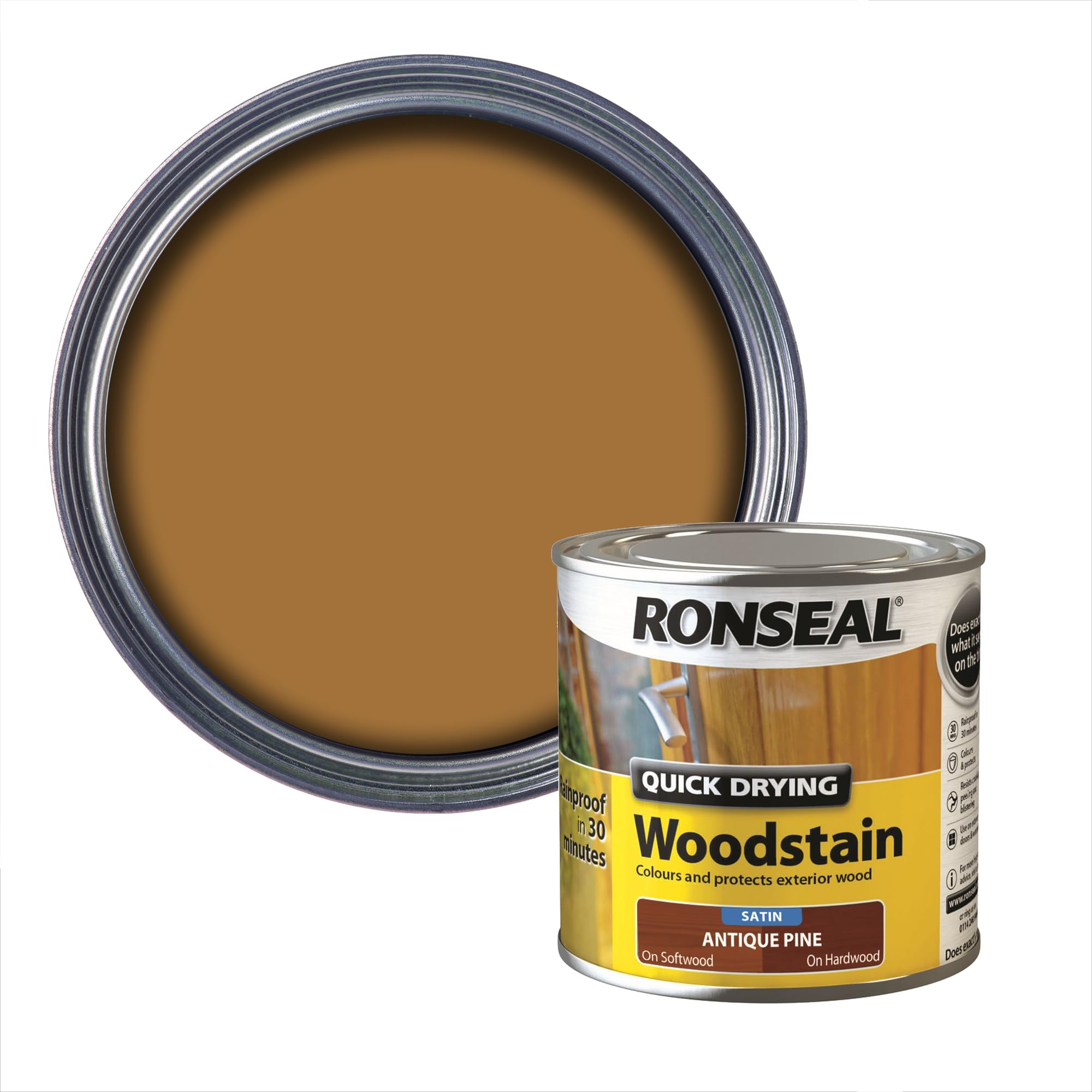 Ronseal 09480 Quick Drying Woodstain Satin Antique Pine 250Ml