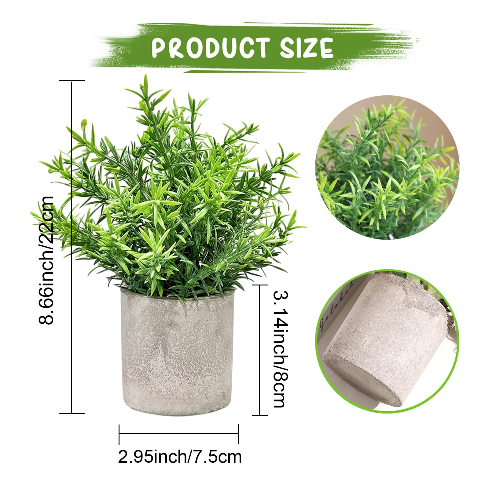 Lovmeety 3 Pack Artificial Potted Rosemary Plants, Small Fake Potted Plants Faux Topiary Shrubs Farmhouse Plants for Home Kitchen Bathroom Shelf Office Desk Decor