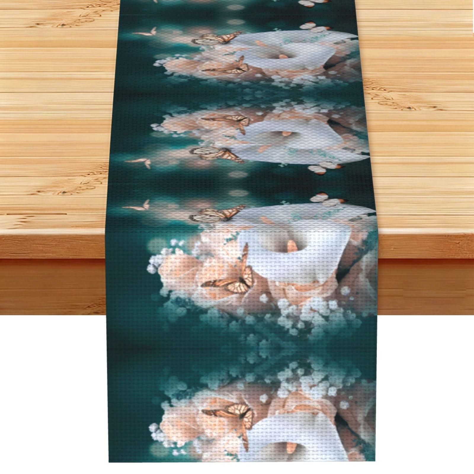 flower and butterfly Linen Feel Table Runner Wedding Party Home Decoration