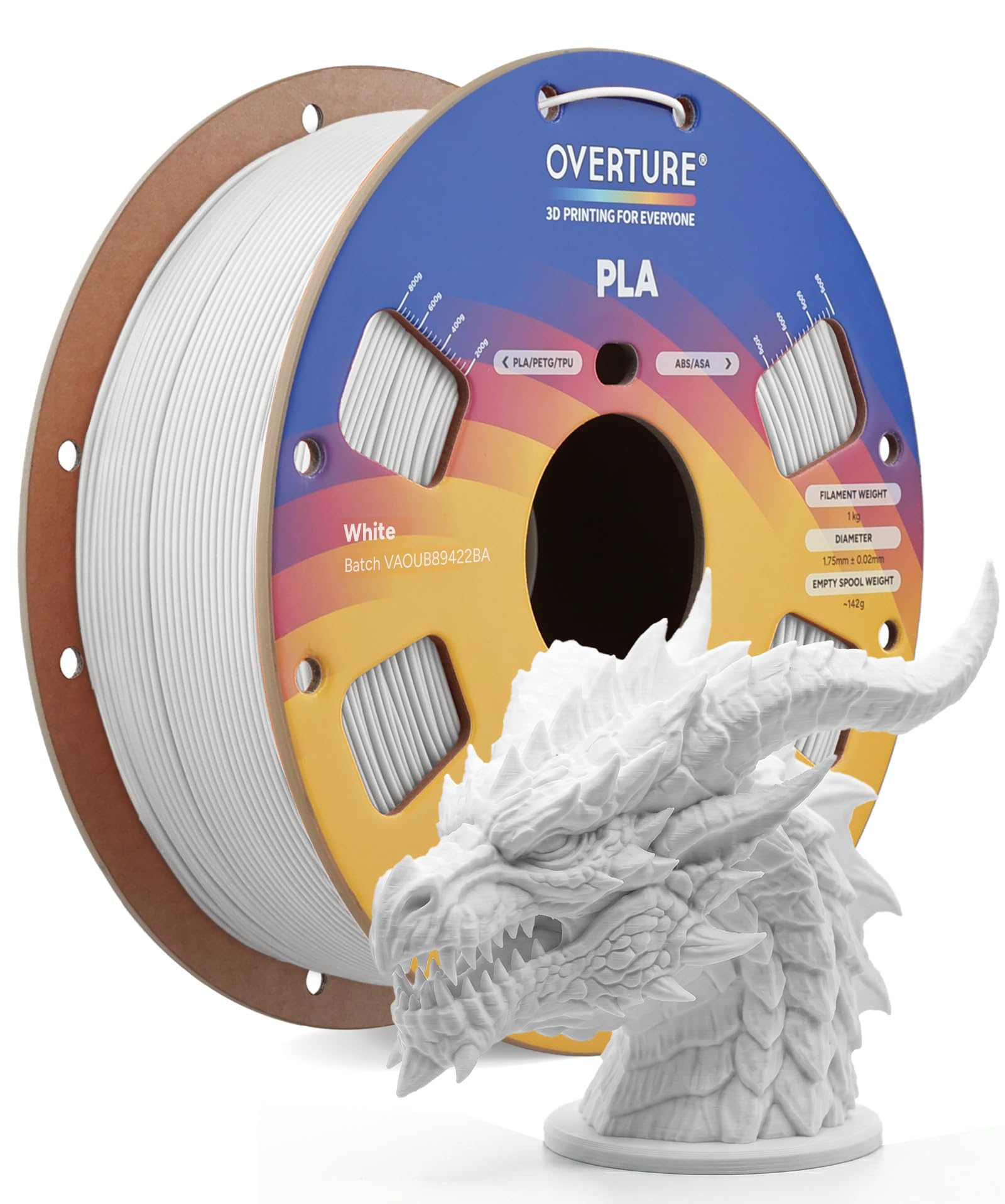1kg White PLA Filament for 3D Printers, 1-Pack