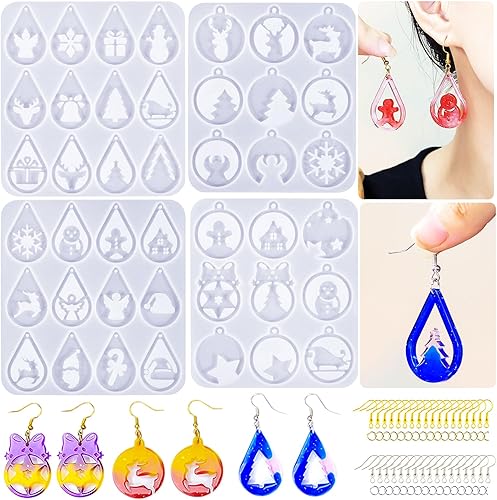 Miniatura 9 de Juego de 232 moldes de silicona de resina para aretes de Halloween con calabaza, murciélago, bruja, telaraña, fantasma, moldes con gancho para