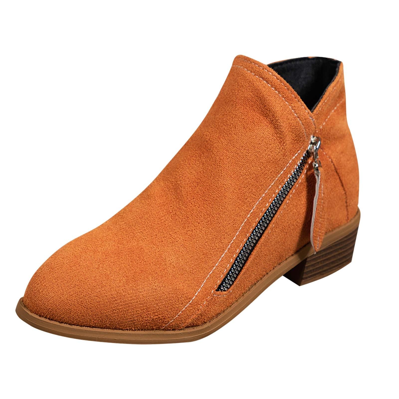 Ankle Booties For Women Comfy Suede Pointed Toe Western Boots Chunky Low Heel Slouchy Short Boot with Side