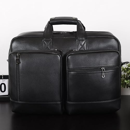 Miniatura 6 de Maletín de cuero para hombre, ampliable, grande, de 17 pulgadas, para laptop, bolsa de hombro, bolsa de viaje de negocios