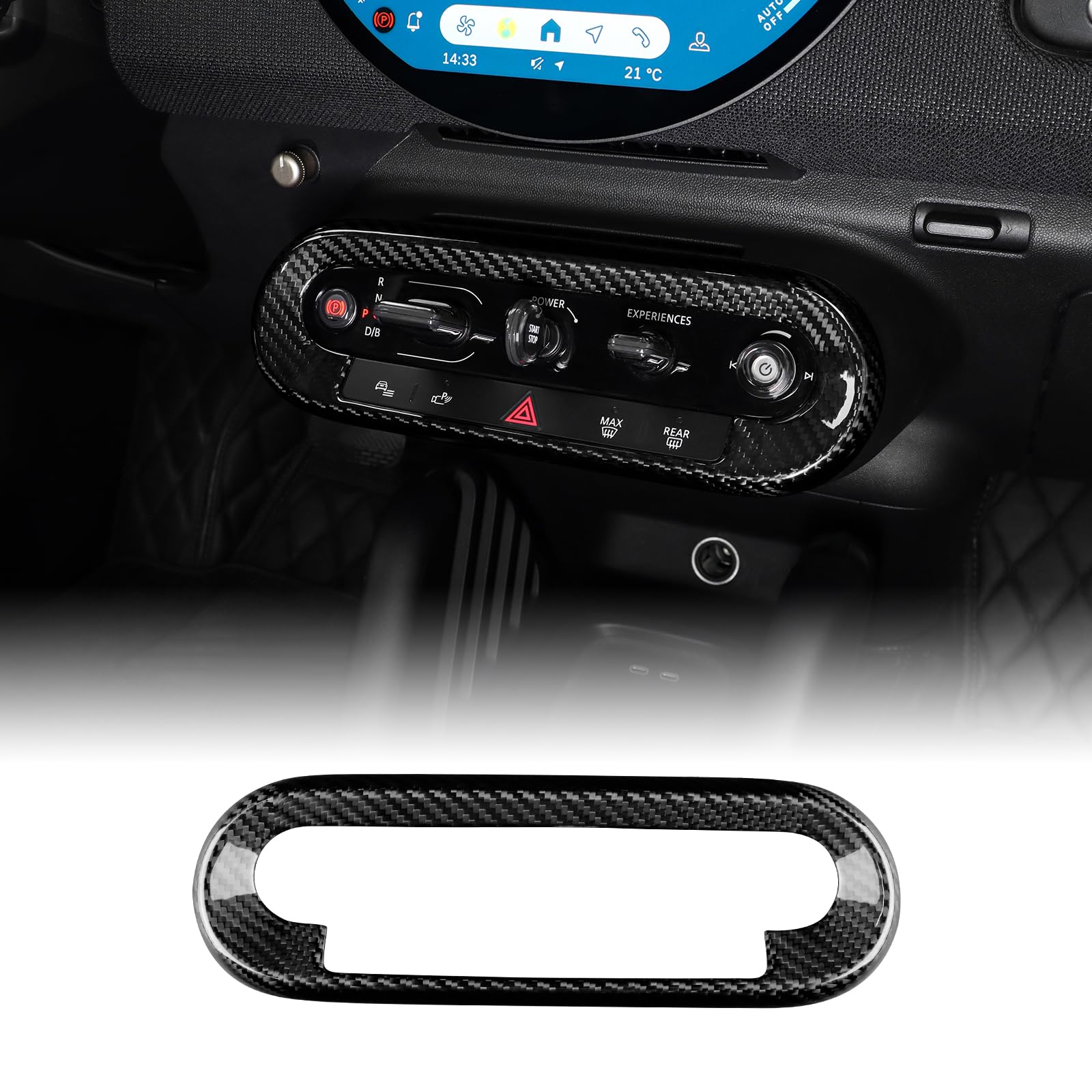 KUNGKIC Für Mini Cooper JO1 EV E/SE U25 J05 F65 F66 F67 2024 2025 Harte Kohlefaser Auto Zentrale klimaanlage Bedienfeld Rahmen Dekorativ Innenraum Aufkleber Zubehör,Geschenk (Schwarz)