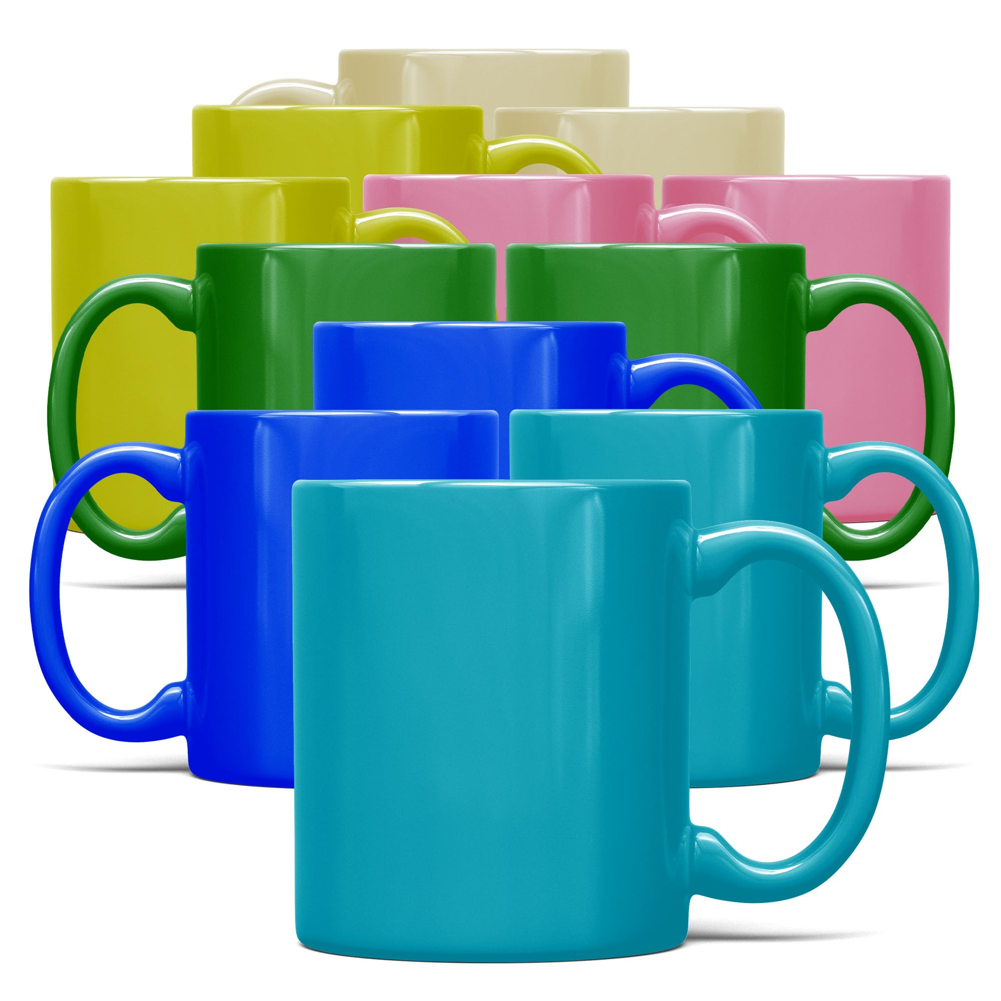SOL Colourful Mugs Set of 12 330ml Ceramic Drinkware Set Coloured Cups for Tea Coffee Hot Chocolate Vibrant Durable Kitchen Tableware Suitable for Home Office Cafes and Gift Giving