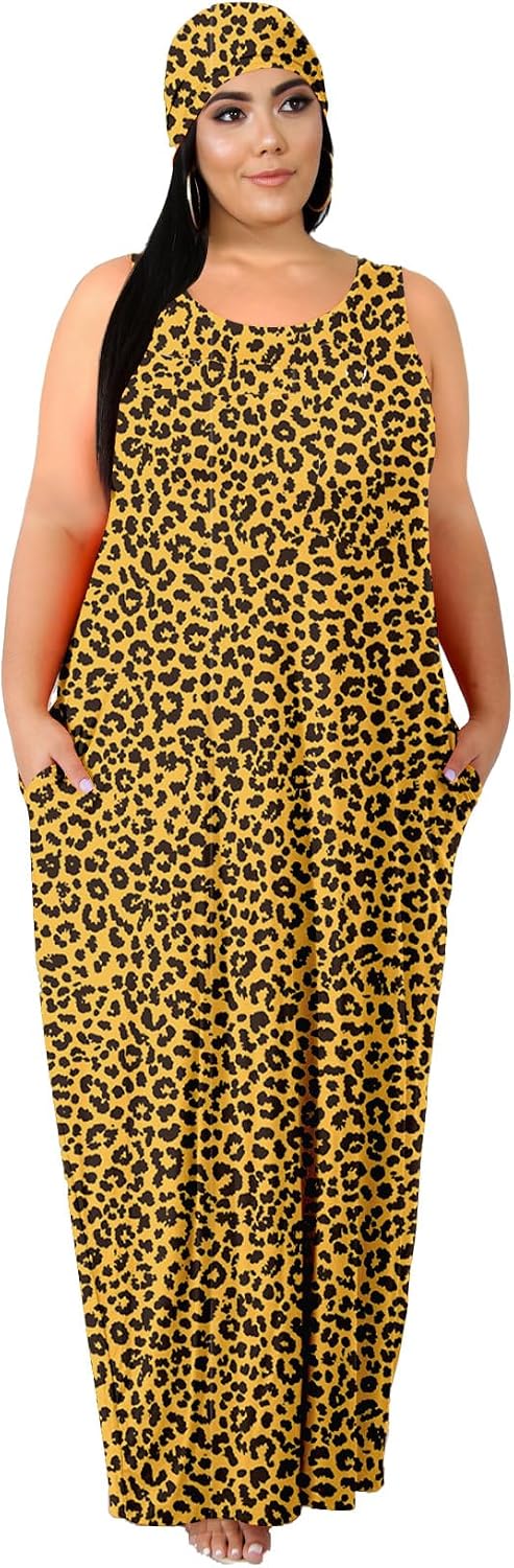 Tycorwd Women's Plus Size Casual Maxi Dress Summer Sleeveless Loose Beach Dress Sundress with Pockets