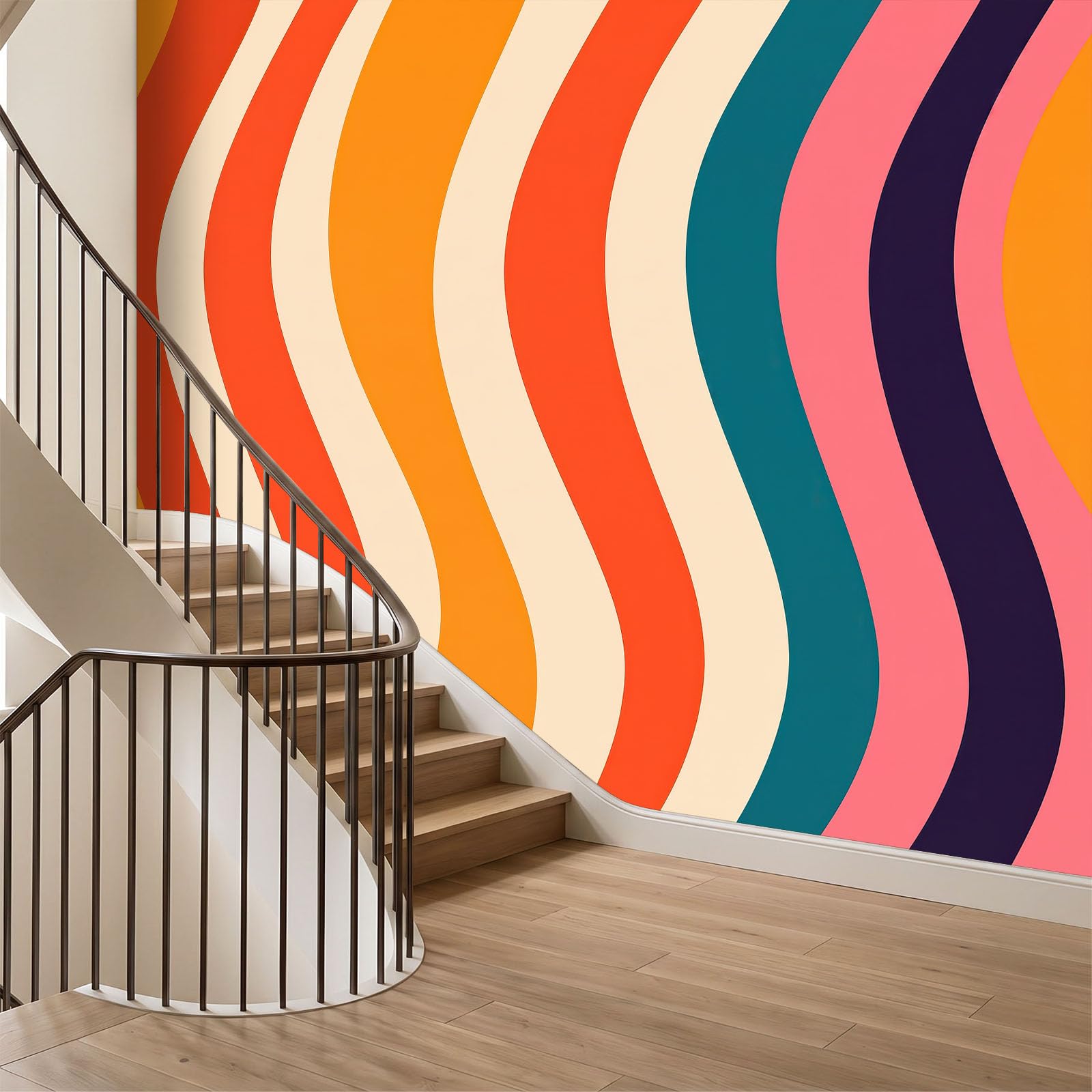 Tapeta ścienna 3D Panoramiczna włóknina minimalistyczne abstrakcyjne fale geometryczne tapeta ścienna gobelin dekoracyjny, obrazy ścienne do salonu, dekoracja ścienna, 500 x 280 cm, kolor