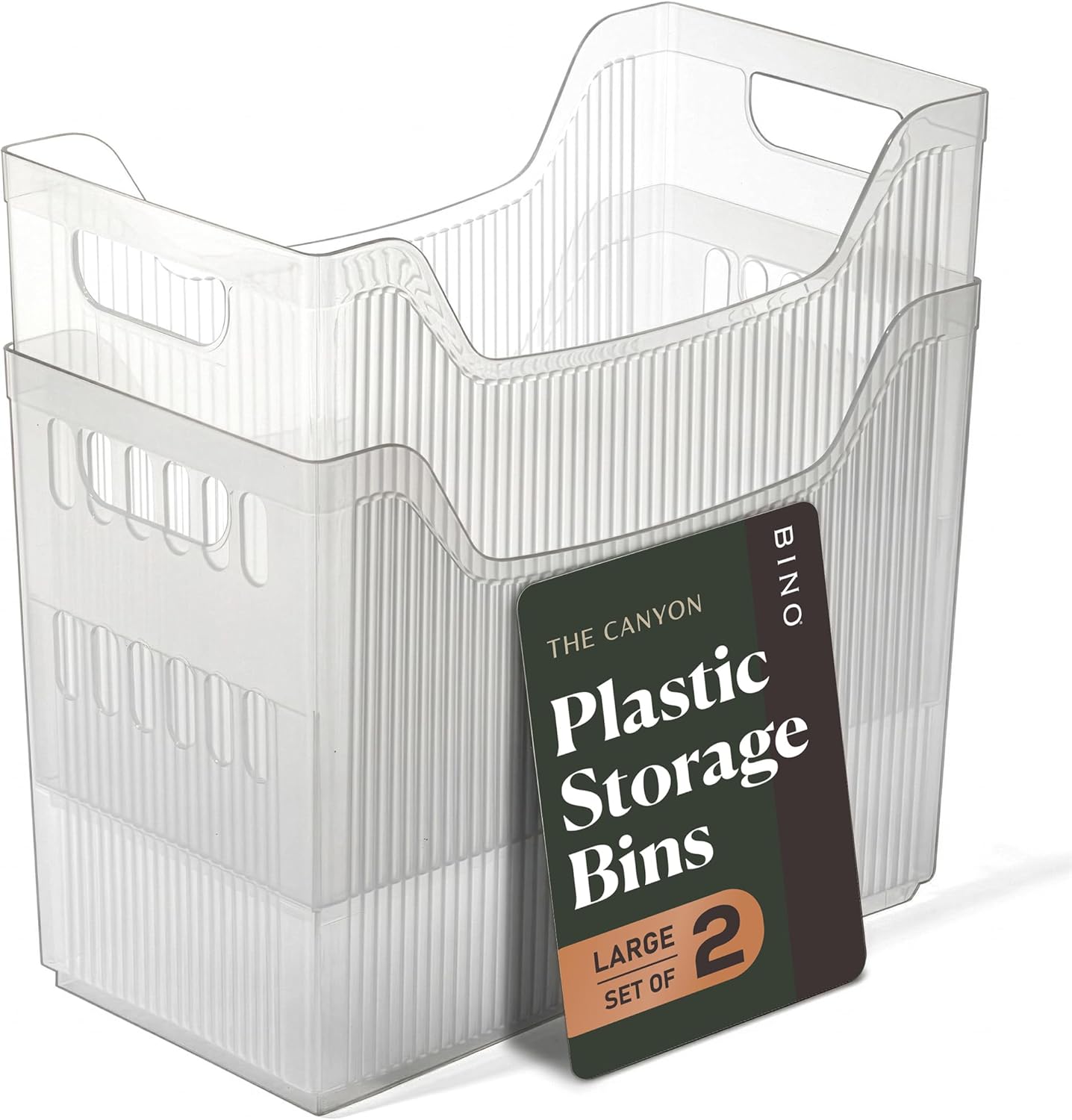 BINO | Plastic Storage Bins, Wide - 2 Pack | THE CANYON COLLECTION | Clear Storage Bins for Organization | Clear Containers for Pantry | Fridge & Freezer Organizer Bin | Cabinet & Pantry Organizers