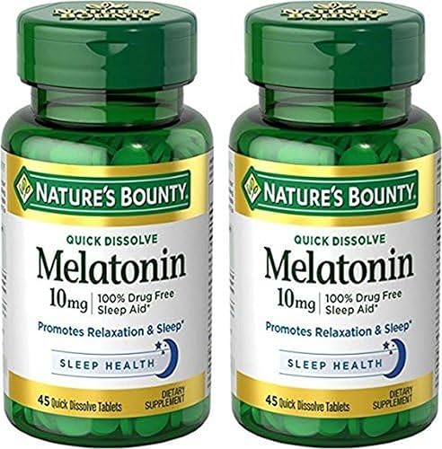 Nature's Bounty Tableta de melatonina de disolución rápida, soporte para dormir, 10 mg, tabletas, 45 unidades (paquete de 2)