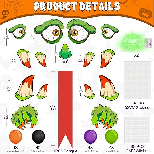 Miniatura 6 de Kit de decoración de Halloween para maletero o golosinas con ojos, dientes, globos y lengua para auto, puerta de garaje, entrada, arco, lindas