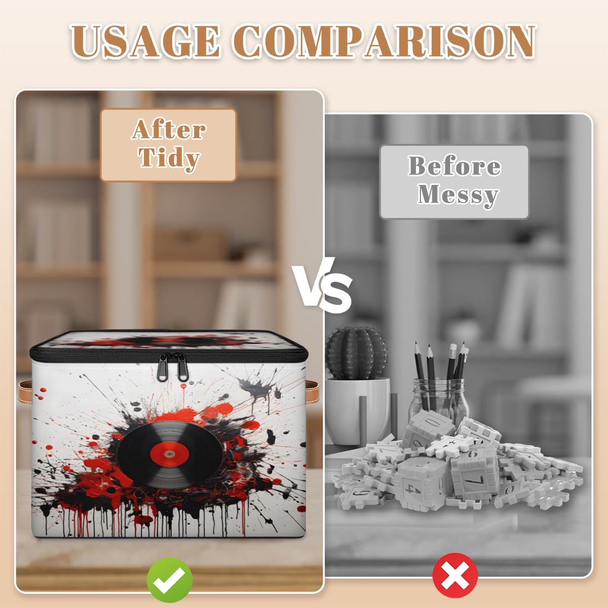 Storage Bin Set of 2 Music Films Storage Basket with Zipper Lid & Handle Foldable Closet Shelf 2 Pack Cloth Organizer Basket Cube Bins Clothes Organizer for Bedroom, Nursery