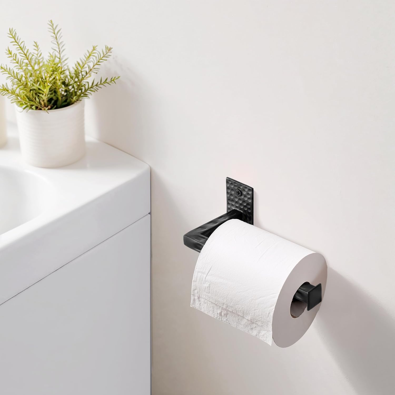 Monarch Abode Bathroom Toilet Paper Holder – 7-inch Modern Hand Hammered Metal Wall Mounted Matte Black Toilet Paper Holder, Wall Mount Organizer Decorative Tissue Holders for Bathroom image 4