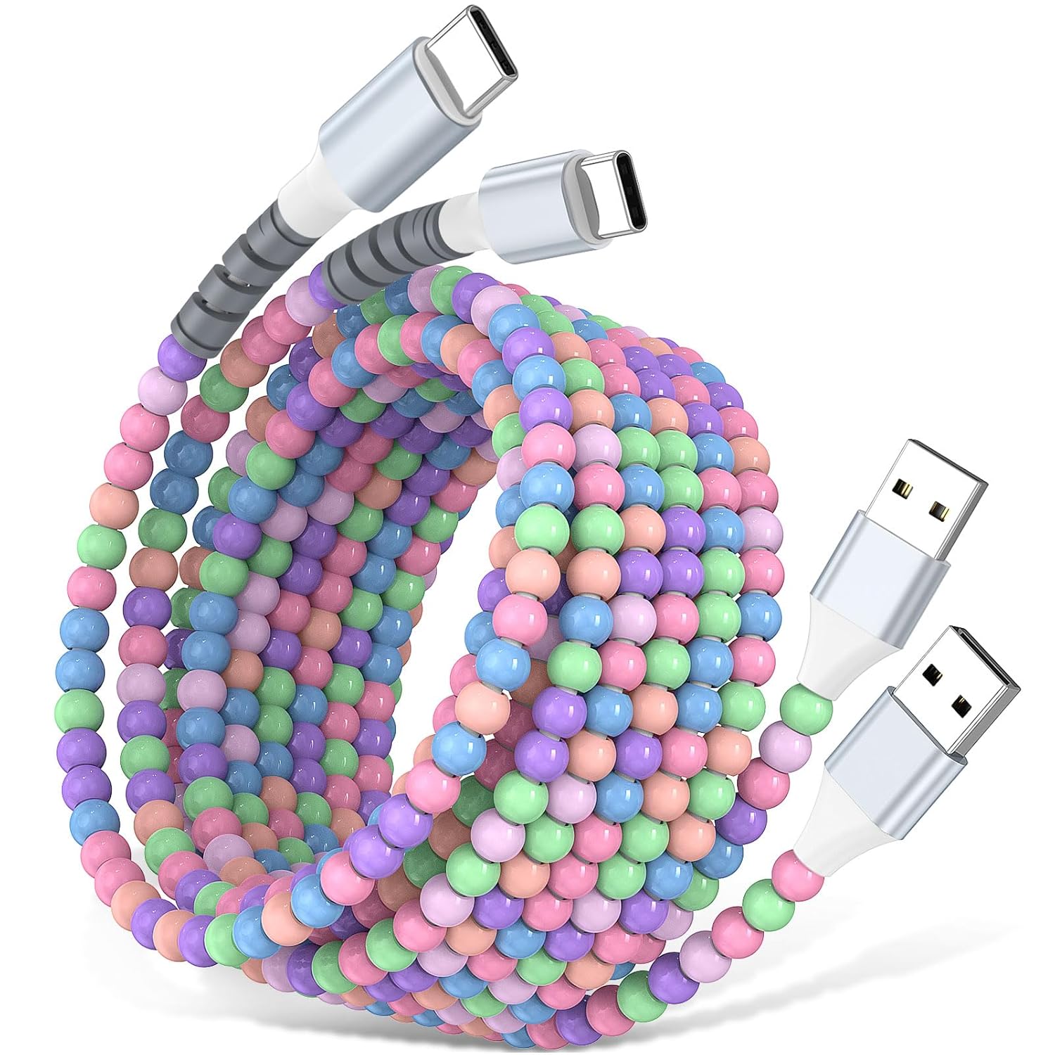 USB A to USB C Cable 6FT/2Pack,Beaded Charger Cord for iPhone 17 16 Pro Max 15 for Carplay,Type C Fast Car Charger Cord for iPad 10 11th A16/Samsung S26 S25 S24 S23 FE/Pixel/Android Phones Girls Women