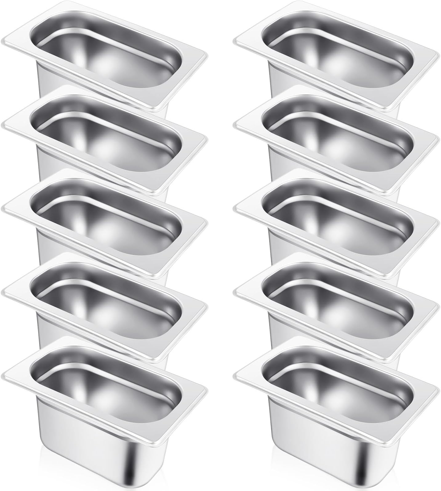 Thenshop 10 Pcs 1/9 Size 4 Inch Deep Hotel Pan Stainless Steel Steam Table Pan Commercial Metal Food Catering Tray for Hotel, Restaurant, Buffet, 0.8 mm Thick, 6.9 L x 4.3 W (European Style)