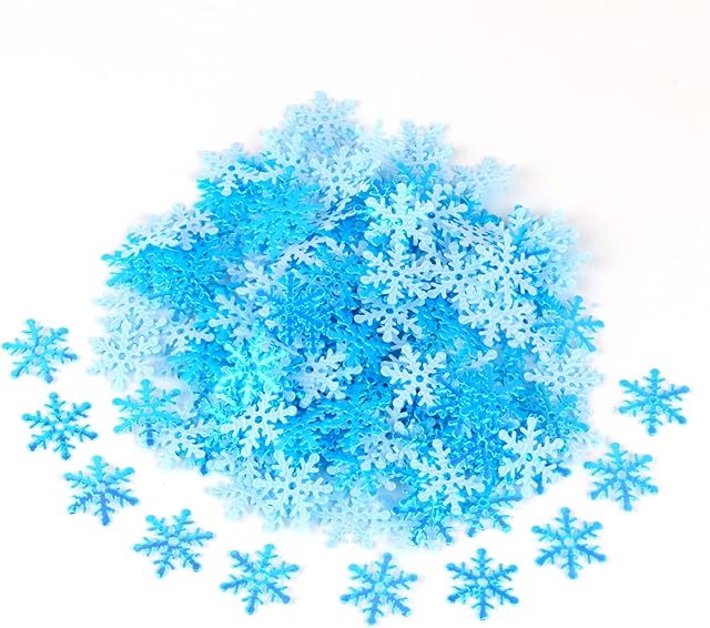 LYPER 300 Pcs Blue Snowflakes Confetti for Christmas Wonderland Winter Frozen Party, Glittered Large Plastic Snowflake Ornaments, Winter Christmas Wedding Birthday Holiday Party Decorations