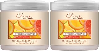 Clear Air Odor Absorber Gel - Air Freshener - Absorbs and Eliminates Odors in Bathrooms, Cars, Boats, RVs & Pet Areas - Made with Essential Oils - Citrus Grove Scent - 15 Ounce - 2 Pack