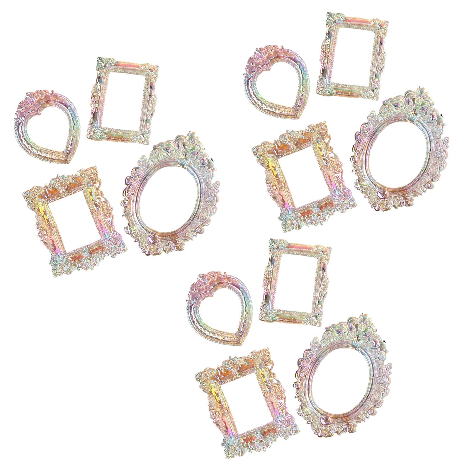 12 Elegant Resin Small Photo Frames, Intricate Carved Antique Jewelry Frames, Home Office Decor, Wall Hanging Miniature