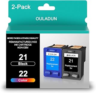 21XL 22XL Remanufactured Ink Cartridge Replacement for HP 21 22 (C9351AN & C9352AN) for HP Deskjet F4180 F2210 D1560 D1530 D1420 D1520 PSC 1410 Officejet 4315 J3680 Printer (Black Color，2-Pack)