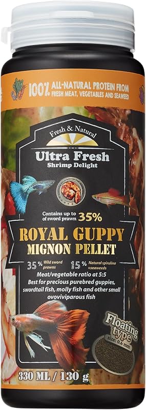 Ração para Guppies em Micro Pellets com Camarão, Spirulina e Algas Ultra Fresh Royal Mignon 130 g