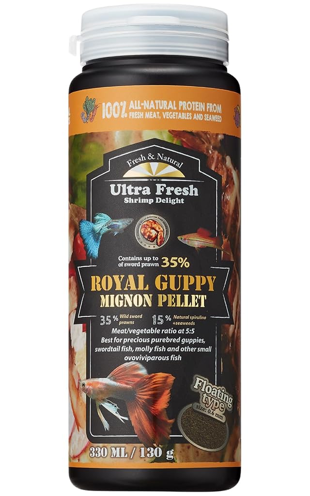Ultra Fresh Royal Guppy Mignon Pellet All Natural Guppy Food Sword Prawns Spirulina Seaweeds Highly Nutritious for Cleaner